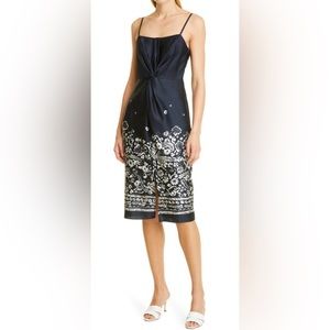 Donna Karan New York Border Print Satin Slipdress
